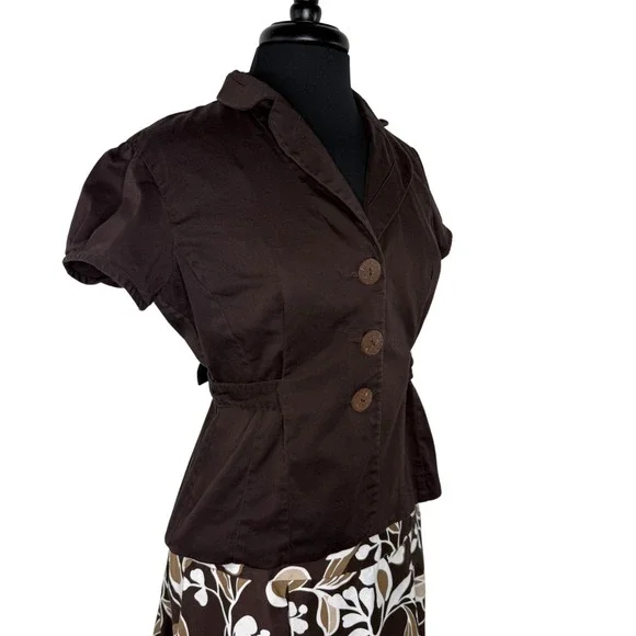 Vintage 2000s Brown Floral A-Line Top Skirt Set Retro Office Cottagecore 12P - Picture 6 of 16